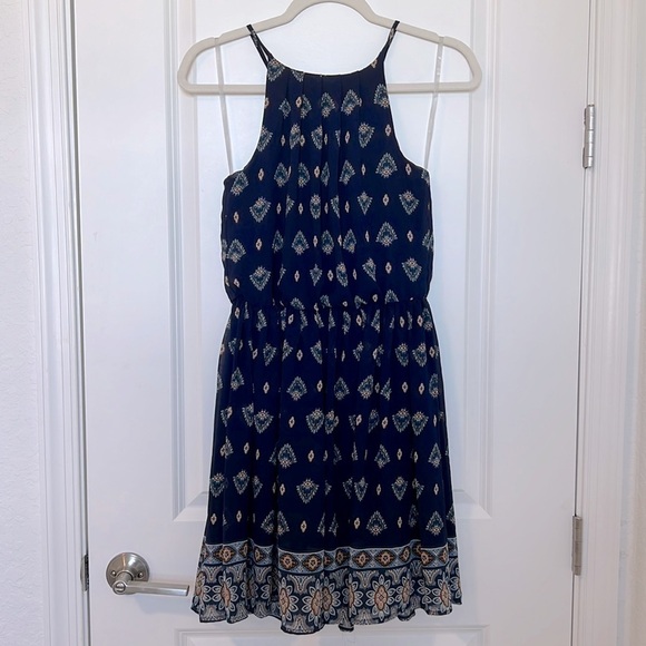 NWT Francesca’s Navy Blue Halter Cinch Waist Mini Dress Size Small - Picture 1 of 17